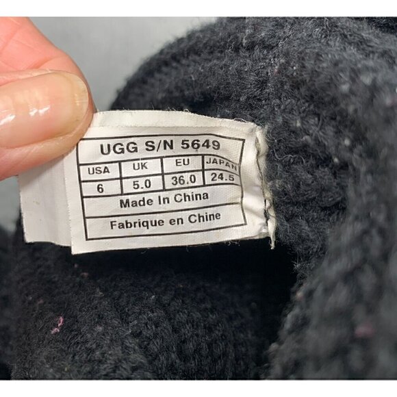 UGG Women's Classic Cardy Fold Over Two Button Tall Knit Boot-Black Suede, Sz 6 - Picture 12 of 16